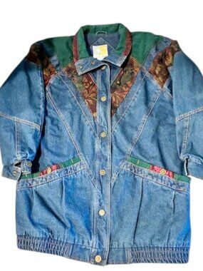 Vintage Women's Denim Tapestry Car Coat L